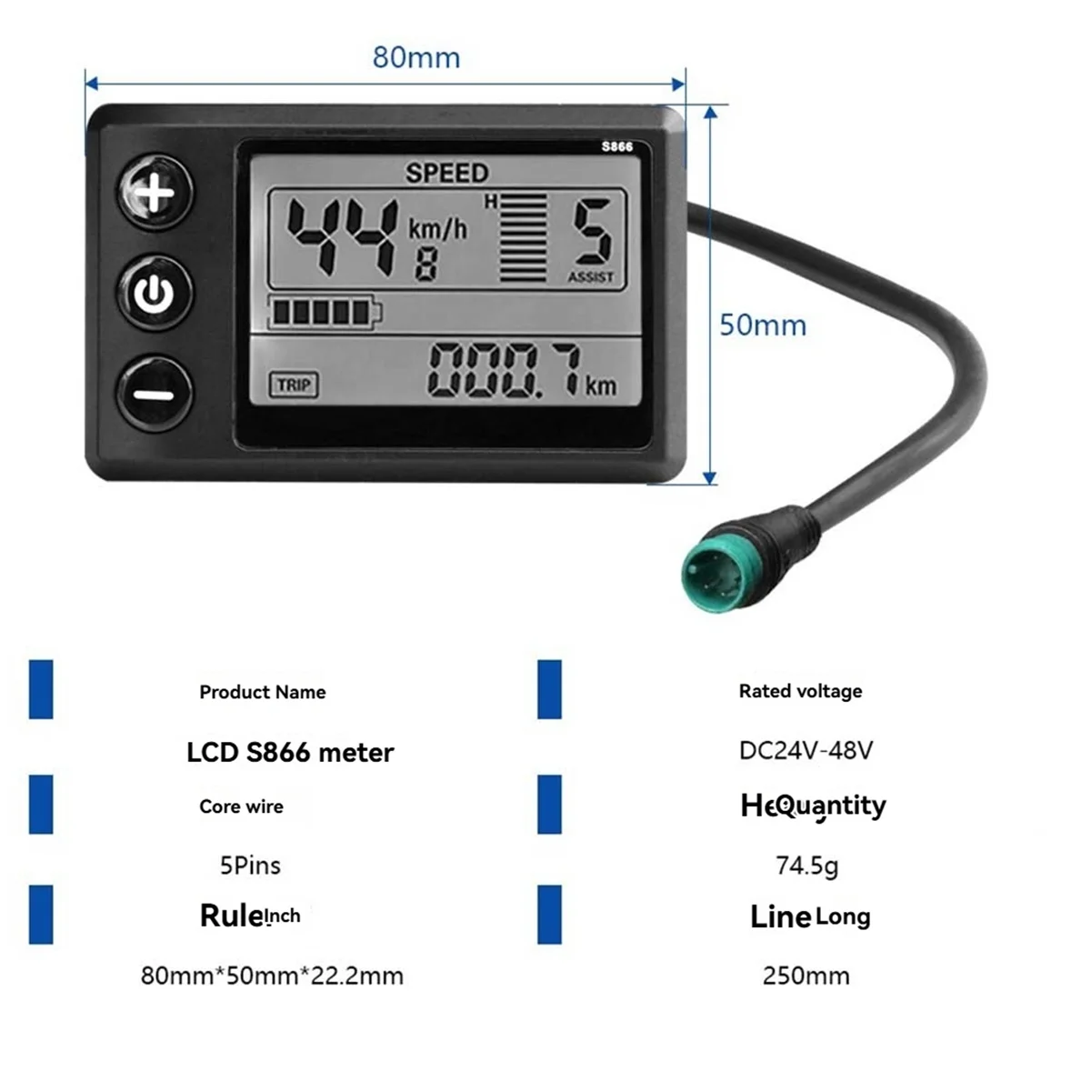 ABXZ Three Mode Ebike Sine Wave Controller 24V/36V/48V 17A with S866 LCD Display Waterproof Connector for 350W Ebike