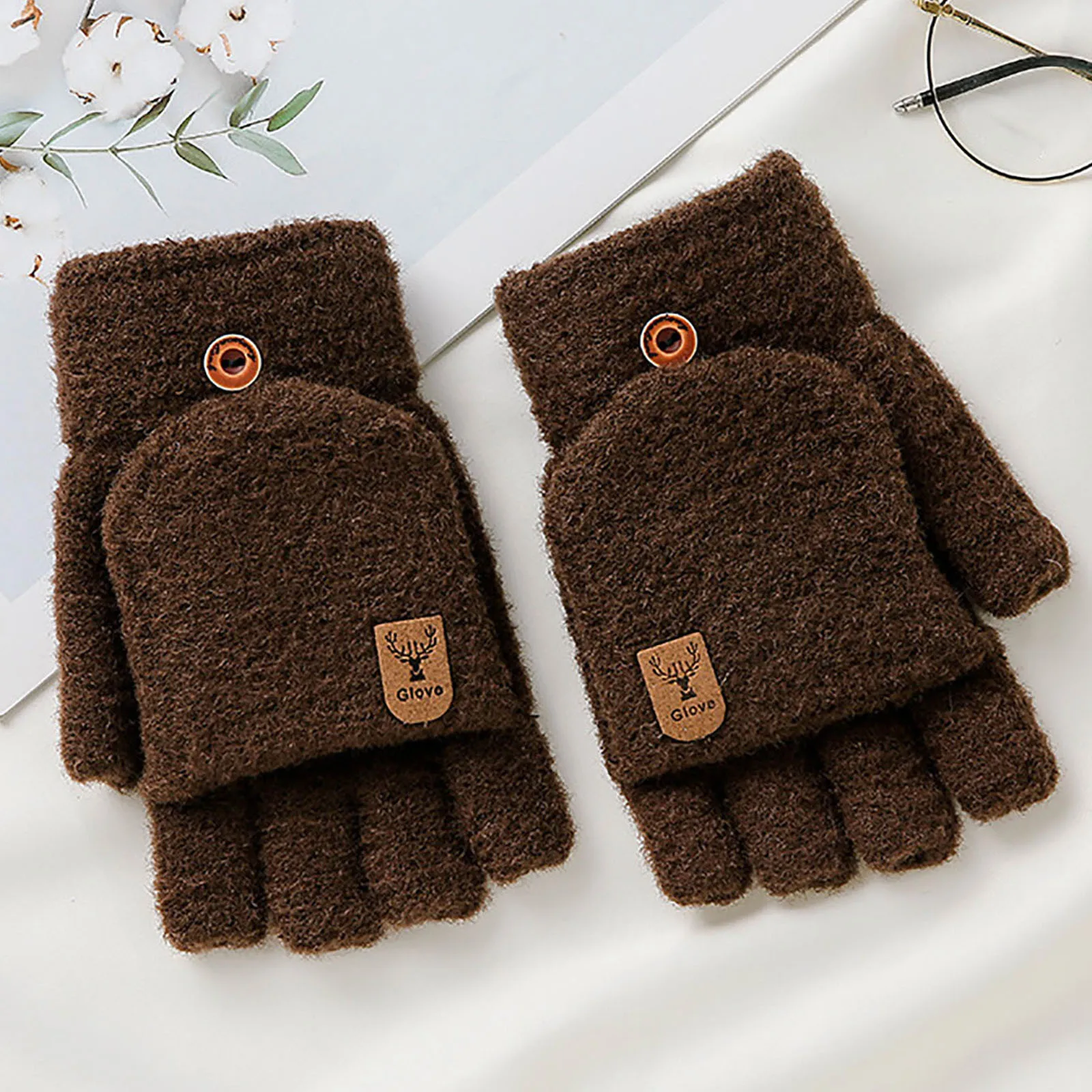 Plush Fingerless Gloves Female Winter Mitten Soft Warm Student Women Flip Glove Outdoor Write Gloves Thickened Cold Protection