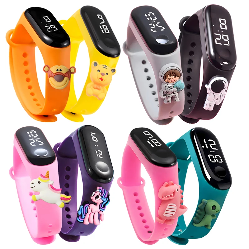 Children's Waterproof LED Digital Sports Watch Cartoon Dinosaur Unicorn Design Kids Electronic Watches for Boys Girls Bracelet