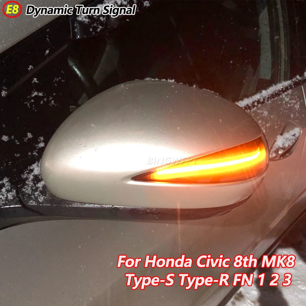 2X For Honda Civic 8th MK8 Type-S Type-R FN 1 2 3 FK 1 2 3 Flashing LED Side Wing Scroll Dynamic Blinker Turn Signal Light