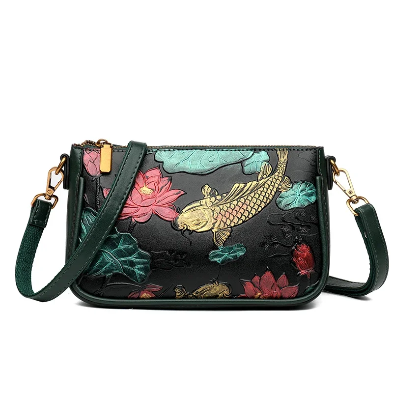 Designerska torba na ramię dla kobiet Torebka na ramię dla mamy Retro Carp Lotus Chiński styl Mała torebka Nowa kolorowa torebka w stylu etnicznym Luxe — zdjęcie 2