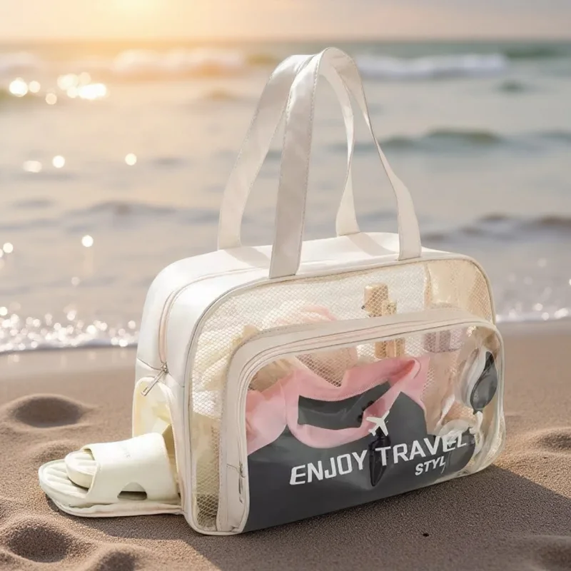 Swimming Toiletry Bag PVC Waterproof Large-Capacity Bathing Storage Bag, Swimsuit Storage Bag with Multiple Pockets, Dry and Wet