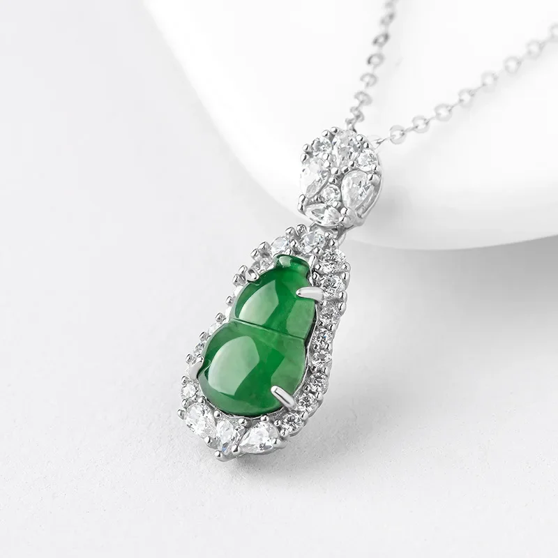 

Burmese Jade Gourd Pendant Natural Necklace Necklaces Emerald Jadeite 925 Silver Certificate Gifts for Women Green Jewelry