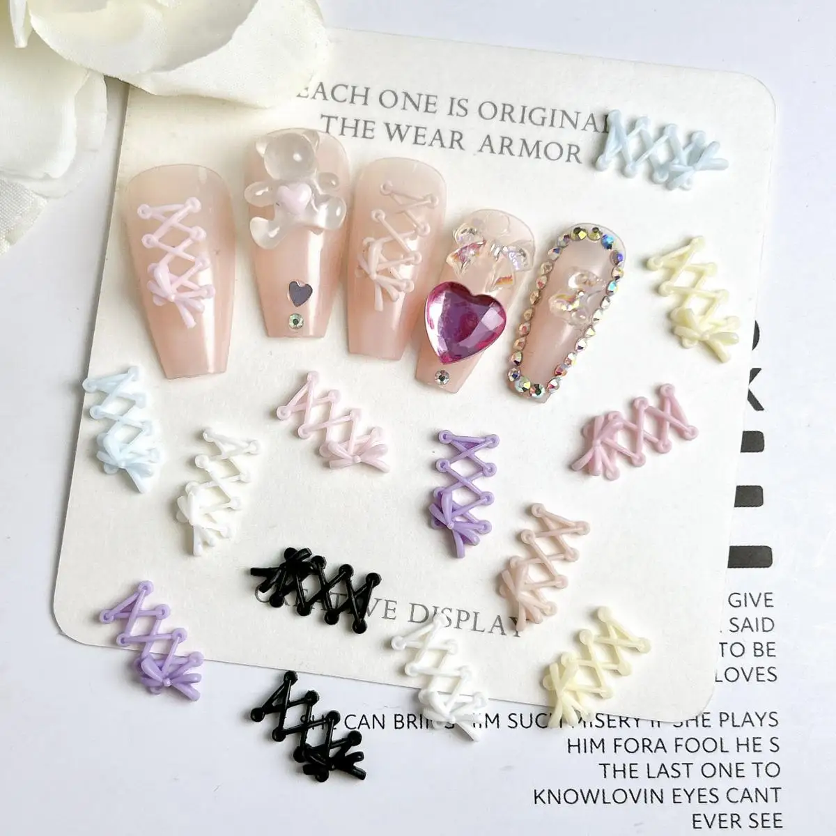 30PCS New Creative Shoelace Resin Nail Charms 3D Macaron Colored Bow Shoelace Nail Art Decorations for DIY French Nail Ornaments