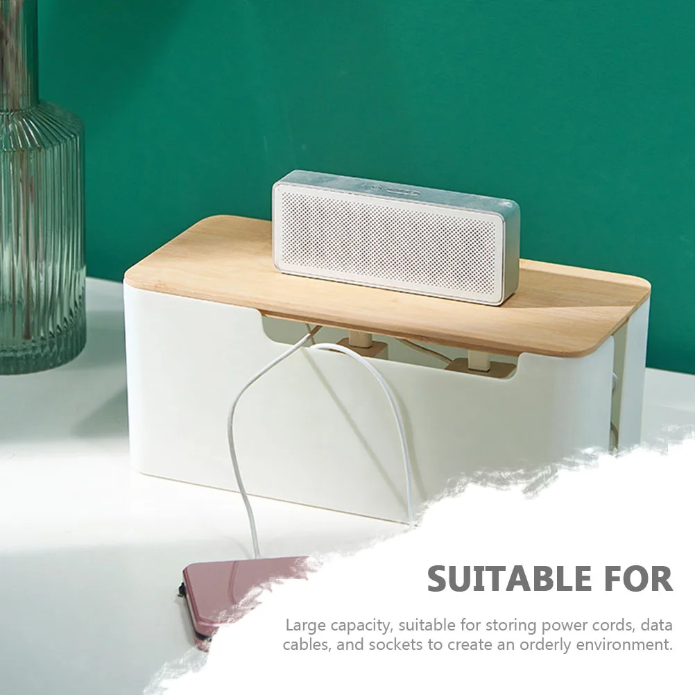 صندوق تخزين الأسلاك بغطاء من الخيزران المنزلي، تركيب بسيط، منظم كابلات شحن مريح، مدير خطوط الطاقة بسعة كبيرة #3