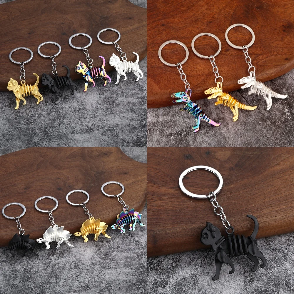 Alloy Colorful Skull Dinosaur Keychain for Halloween Horror Skeleton Key Ring Gift Accessory for iPhone Samsung Android Car