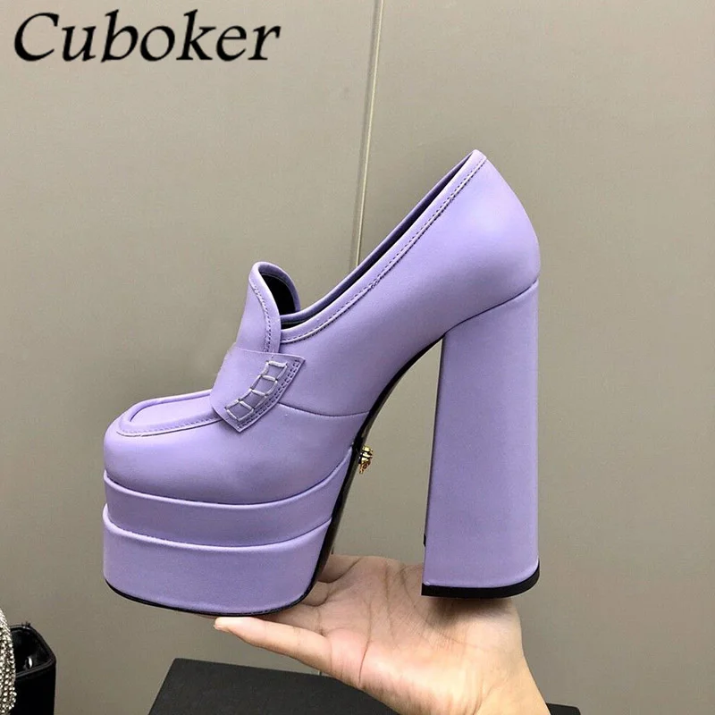 2022 Brand Designer Super High Heels Women Leather Pumps Platform Square Toe  Runway Party Shoes Women Heels Party Shoes Women