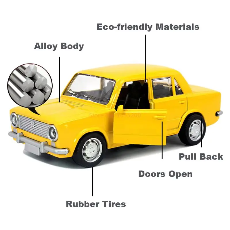 1:32 Alloy Diecast Lada Vintage Car Model Classic Pull Back Car Miniature Vehicle Replica Collection Gift Kids Metal Car Models