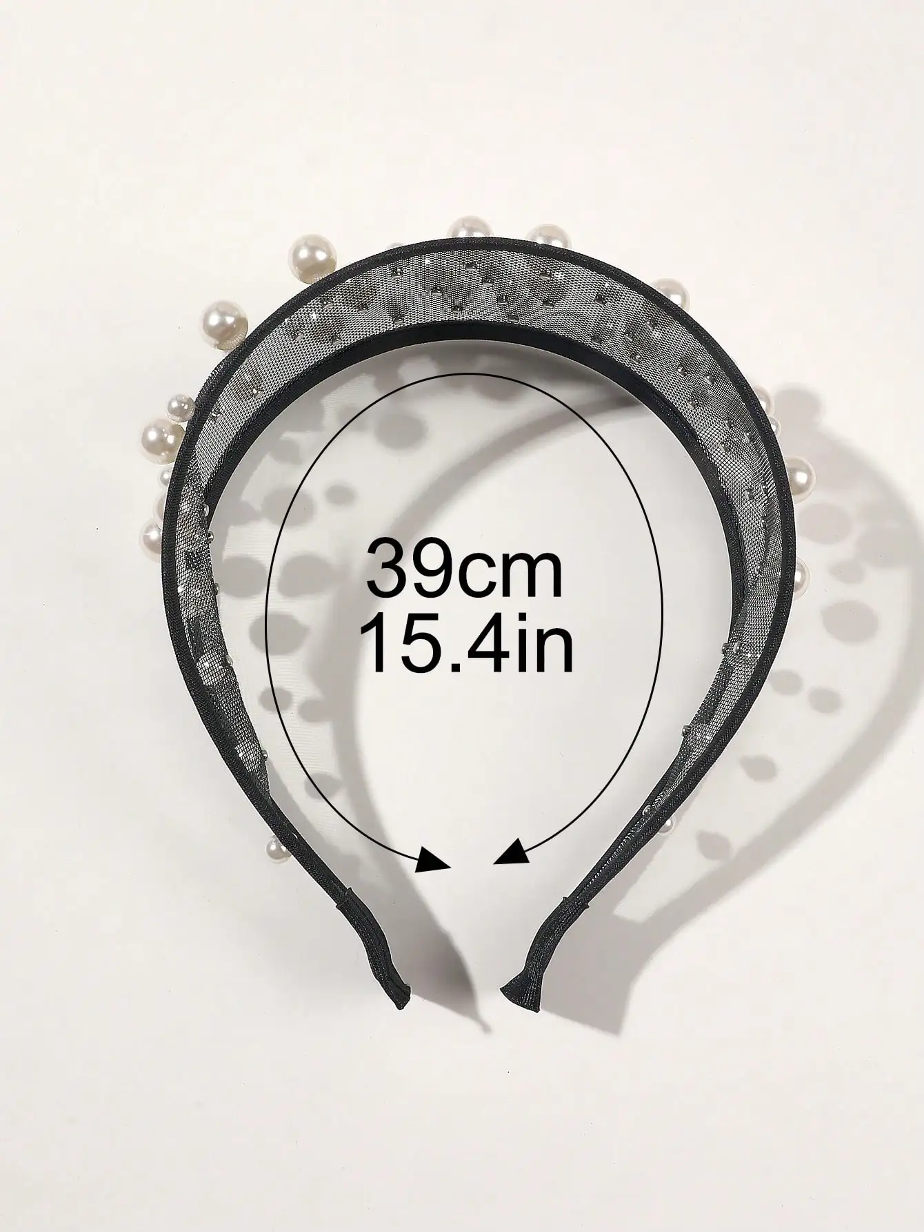 Neues schwarz-weißes 2,56 Zoll breites Mesh-Stirnband mit Perle für Frauen, rutschfester Haarreifen, elegantes modisches Haarband, Haar-Accessoires – Detail 10