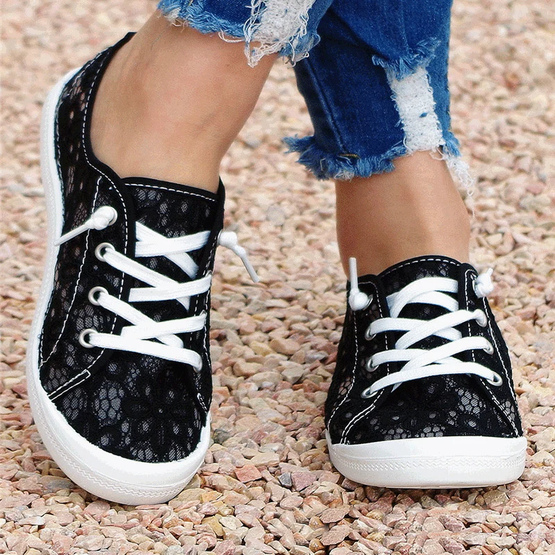 2022 Zomer Schoenen Fashion Kant Platte Ademend Vrouwen Sneakers Vrouwelijke Lace-Up Casual Comforty Mesh Sport Schoenen Zapatillas Mujer