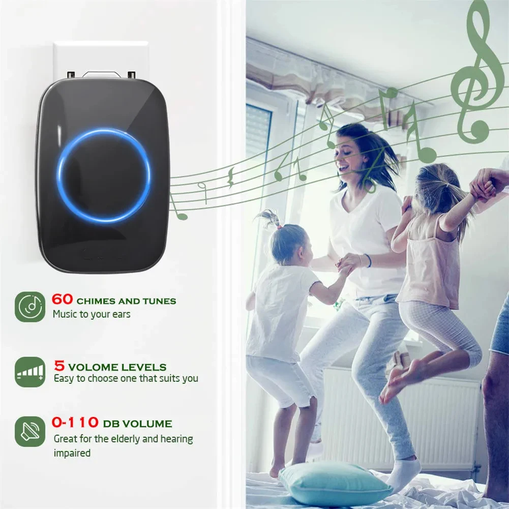 Timbre inalámbrico para el hogar, resistente al agua, alcance de 300m, enchufe estadounidense y europeo, timbre de puerta inteligente para el hogar, 1, 2 botones, 1, 2, 3 receptores, timbre de pared