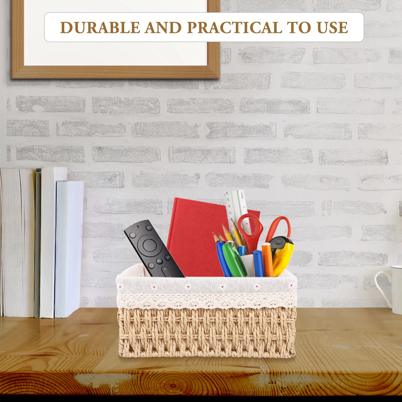 

3pcs Rattan Basket Desktop Sundries Case Organizer Sundries Holder Tabletop Basket Storage Box For Home Office