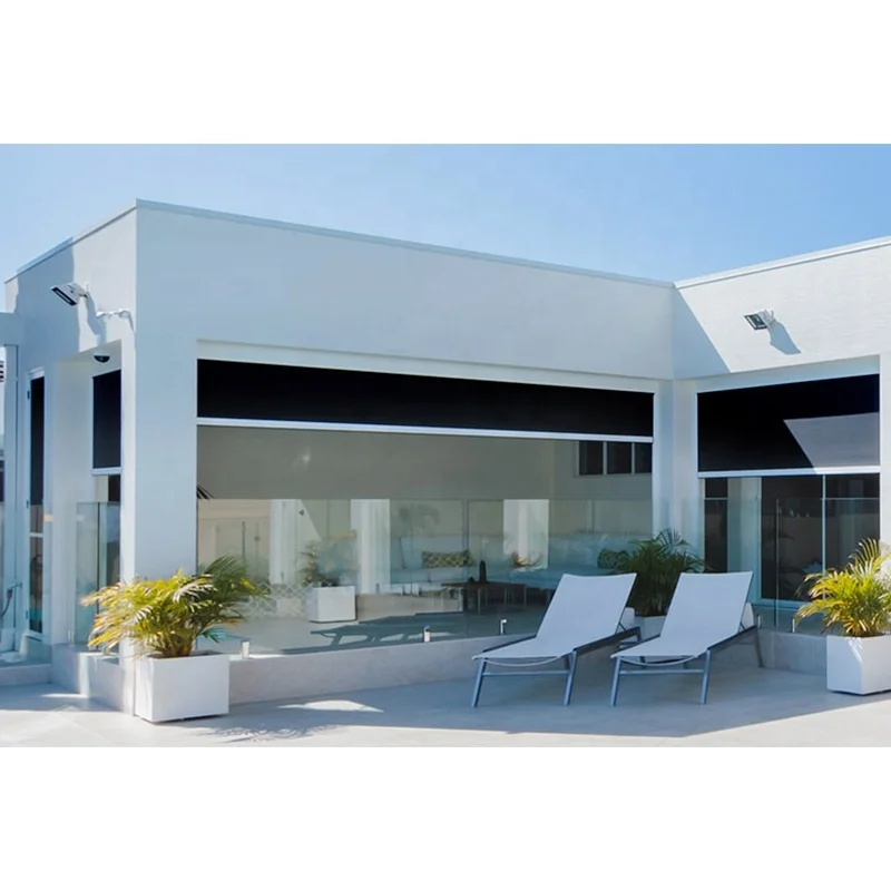 Track Electric Exterior Motorized Windproof Waterproof Screen Outside Patio Pool Pergola Outdoor Roller Blinds