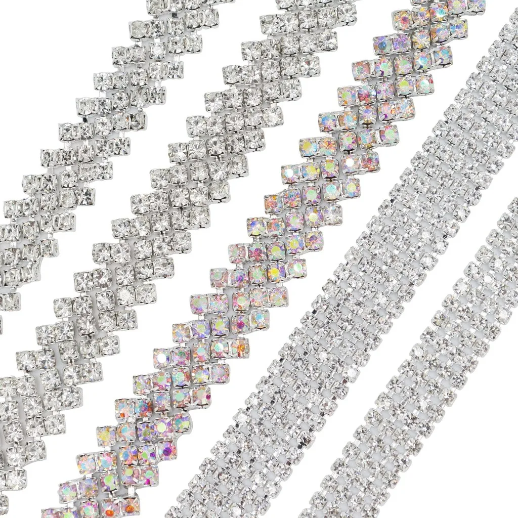 Multi-Row Rhinestone Alloy Rhinestone Claw Chain Diy Rhinestone Trim Smooth Hand-Sewn Trim For Apparel Decoration Clothing Hair