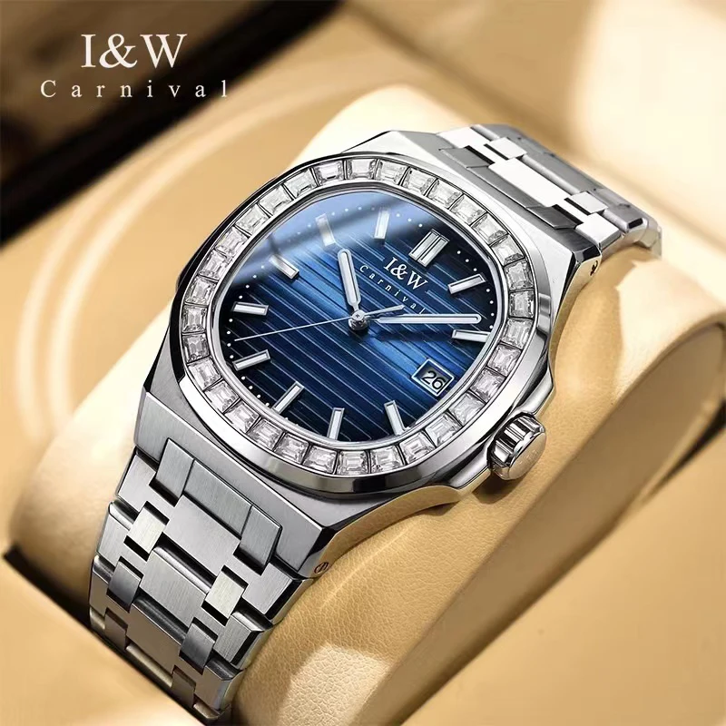 كرنفال العلامة التجارية IW الراقية سلسلة المستوردة حركة ساعة ميكانيكية للرجال 50 متر مقاوم للماء تاريخ الياقوت الساعات الفاخرة رجالي #3