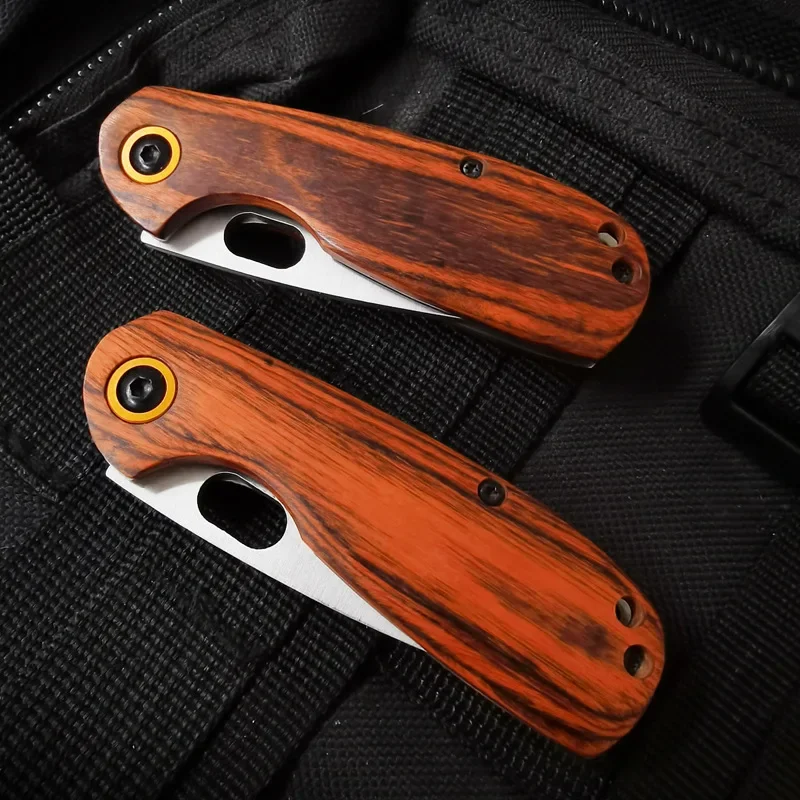 Outdoor Survival Folding Knife for Man High Hardness Portable Self Defense Military Tactical Knives Wooden Knife Handle