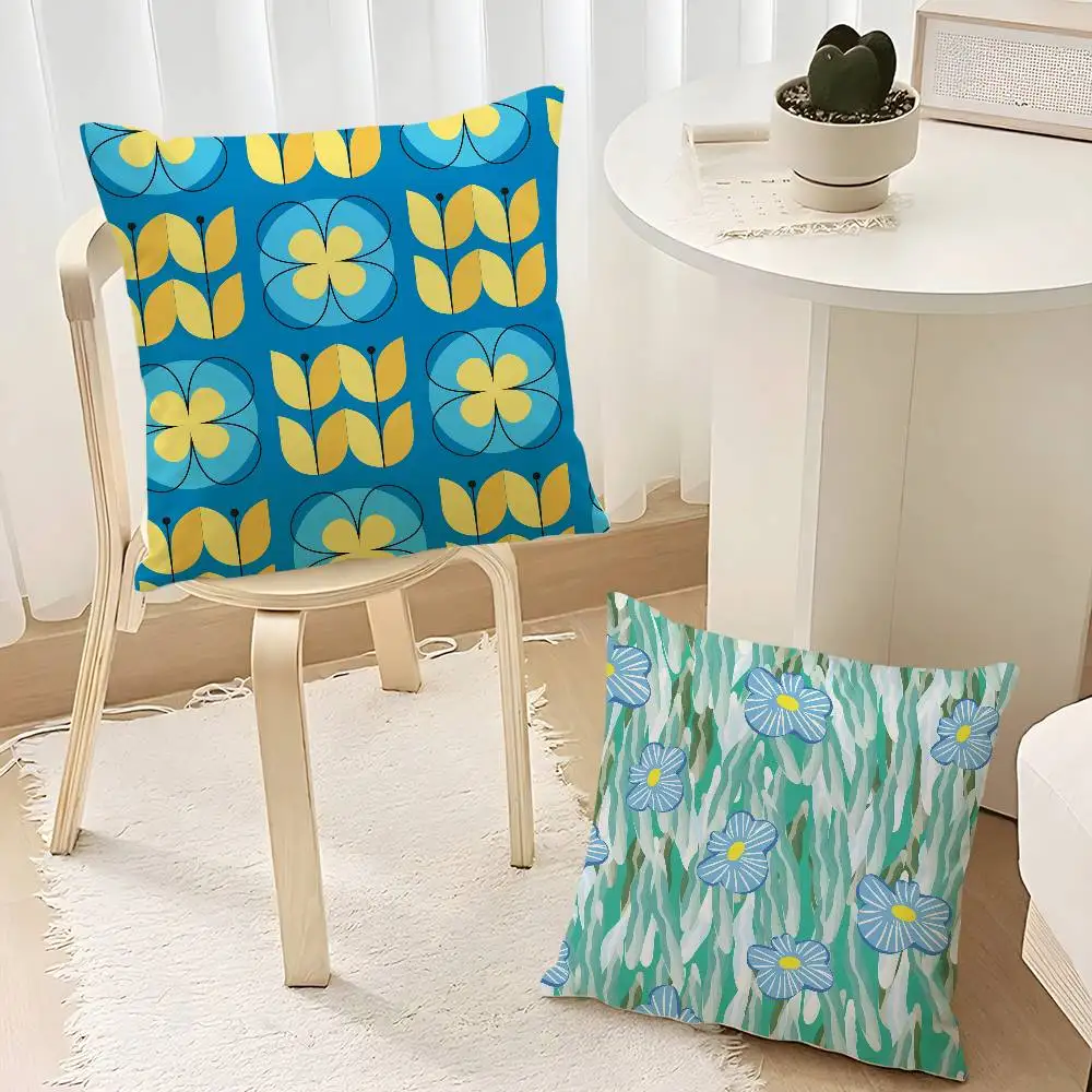 Blue Green Block Print Pillow Case  Plush Fabric Soft  Pillowcase Double Sided Print Cushion Cover Household Gifts