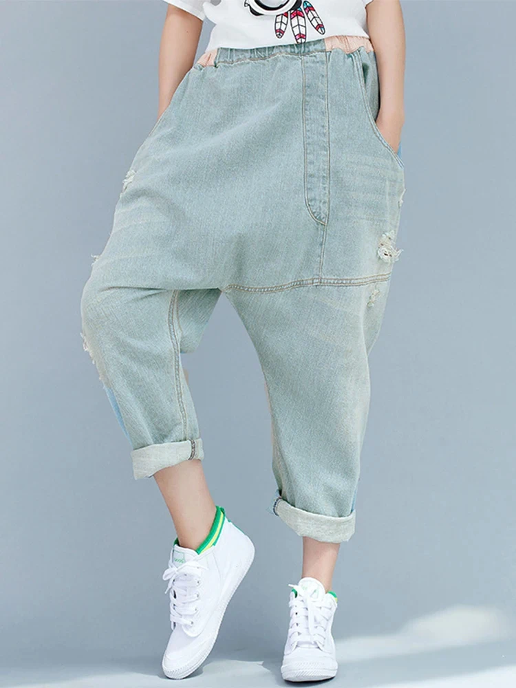 Amax LuluE Brand 2025 Damskie Jesienne Modne Duże Rozmiary Denimowe Spodnie Krzyżowe Klasyczne Luźne Spodnie Damskie Vintage Casual Podarte Jeansy