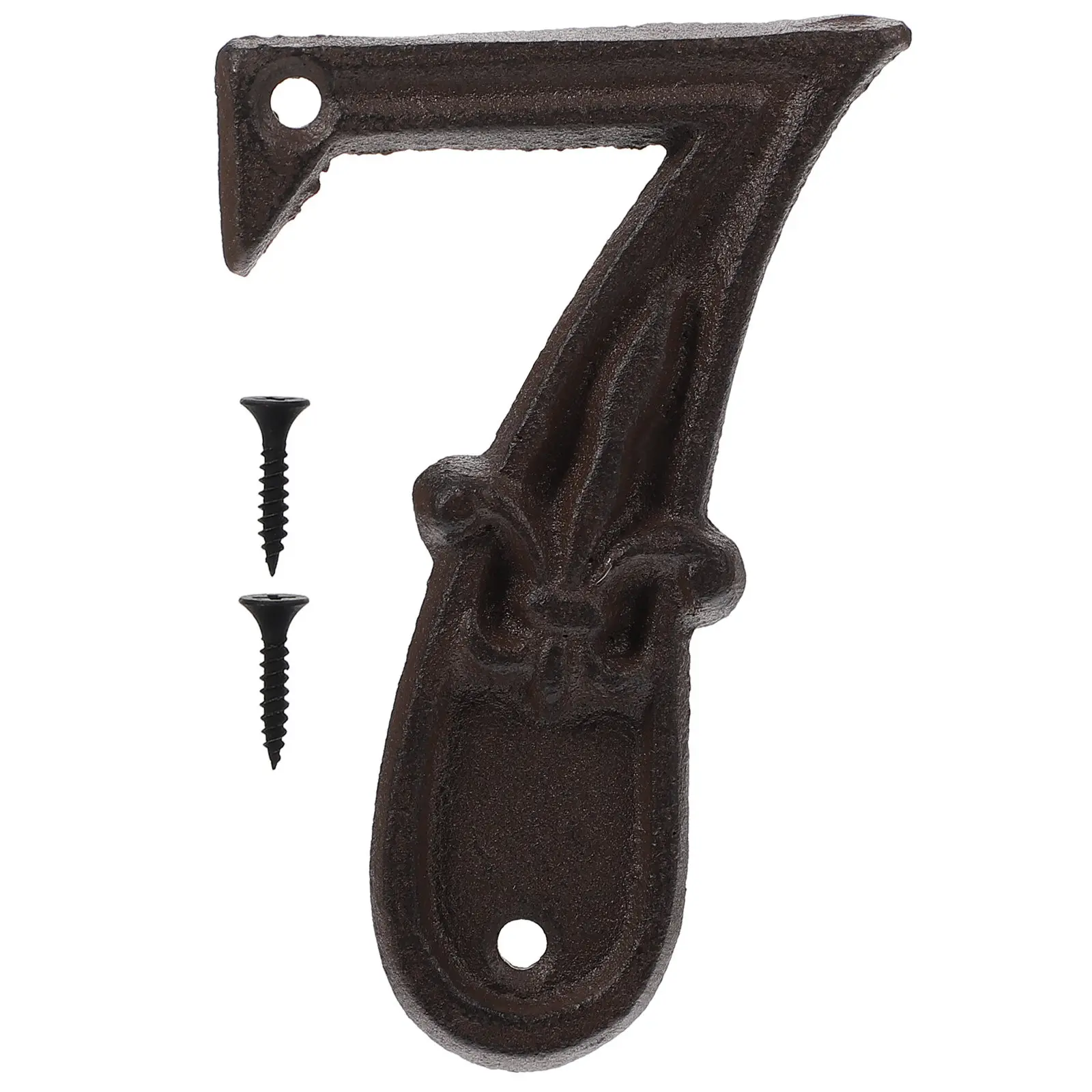 7 Piece Retro Door Numbers Cast Iron Hammered Look Finish Signs for Wall Fence Mailbox Mounting Screws Included