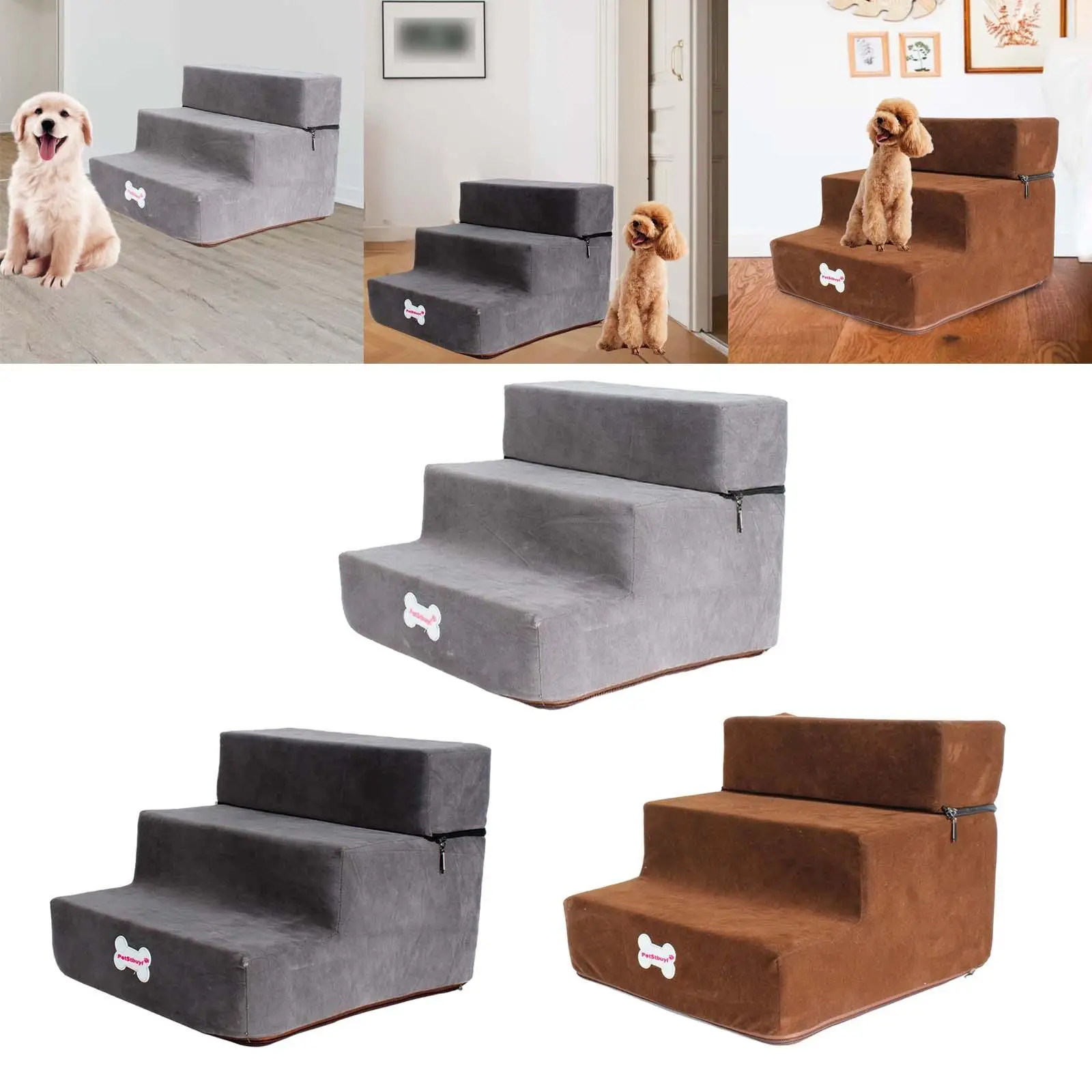 Soft Dog Stairs Ladder Anti Slip Step Toys 3 Steps Couch Washable Supplies Lightweight Wide for Outdoor Climbing Sofa Pet Puppy