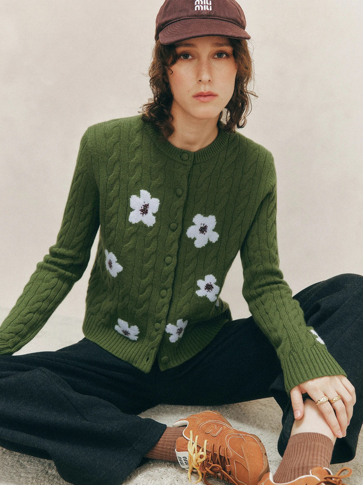 

Теплый женский кардиган из плотной шерсти с круглым вырезом, узором «косы» и цветочным принтом, повседневный, с длинными рукавами, мягкий, теплый, зимний топ