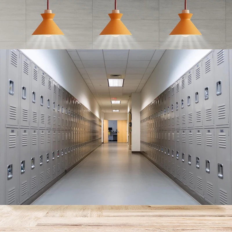 White Lockers in School Hallway Photography Backdrop Gym Metal Locker Room Security Storage Cabinet Safety Depositor Background