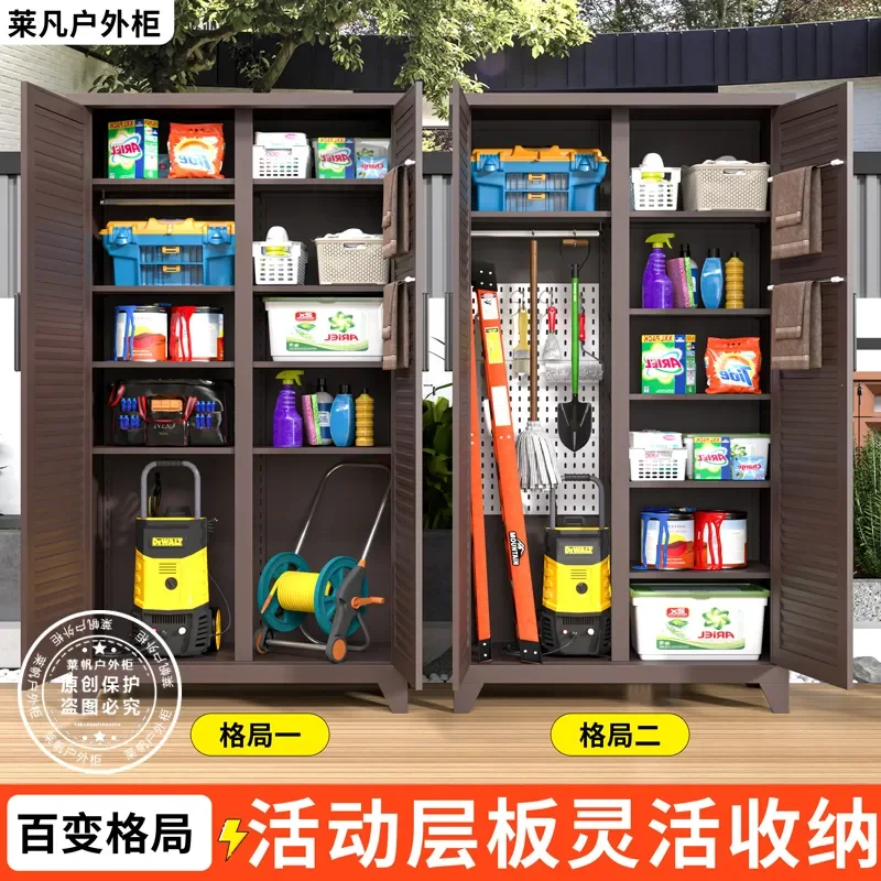 Outdoor Storage Cabinet with Sloping Top Rainproof Sunscreen Garden Tool Locker for Courtyard Villa Sundries Organization