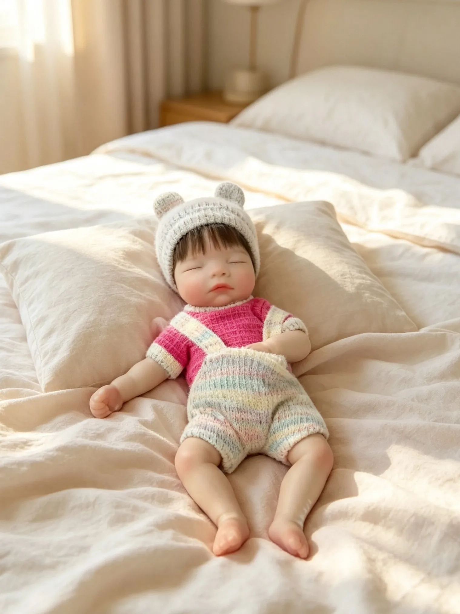 10 Inch Soft Full Silicone Collectible Doll, Eyes Closed Realistic Simulation Art Figure for Home Display Decor