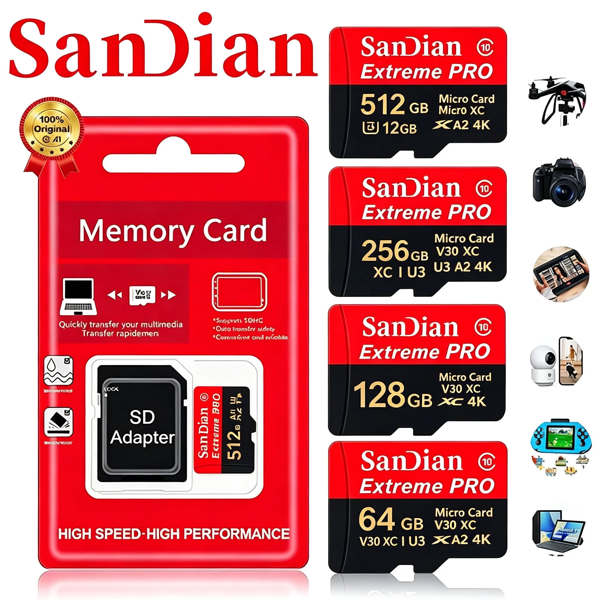 Eco-Friendly Micro TF SD Card 32GB 256GB 64GB SD Cards TF Cards Memory Card for PC Mac/Gaming Console/Smart TV/Laptop/Camera