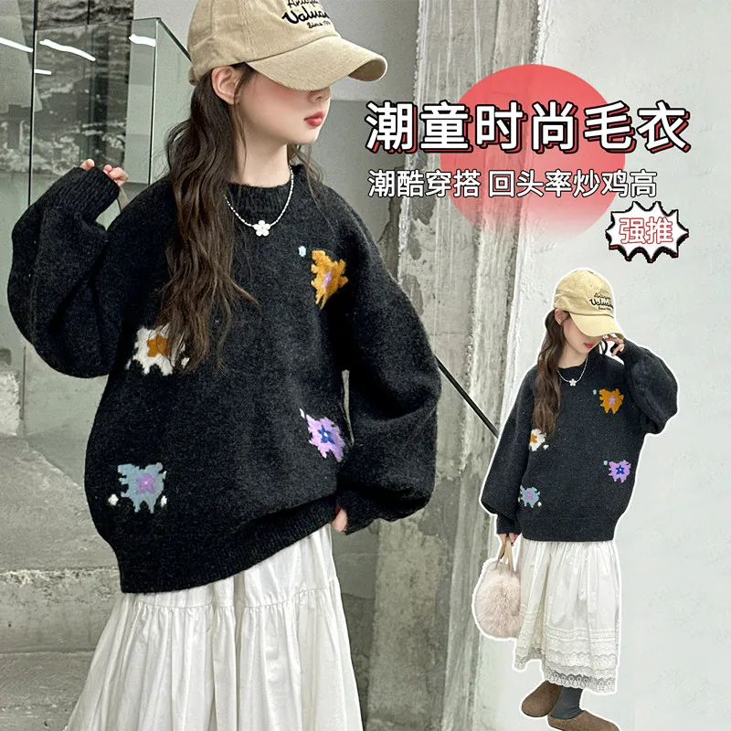 

Sweater Forest Style Retro Knitted Top Flower Spring Autumn Winter Cute Soft Warm Comfortable Fashionable Casual Daily Age 4-14Y