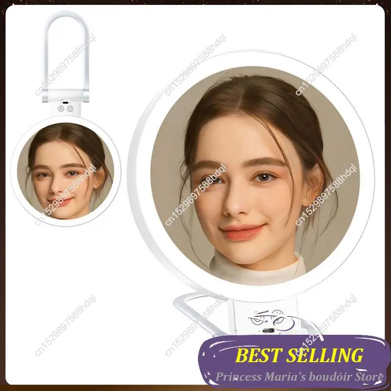 AB30-2Pcs 10X Magnifying Makeup Mirror With Lights And Magnification,3 Colors Desktop LED Mirror And Vanity Mirror For Travel