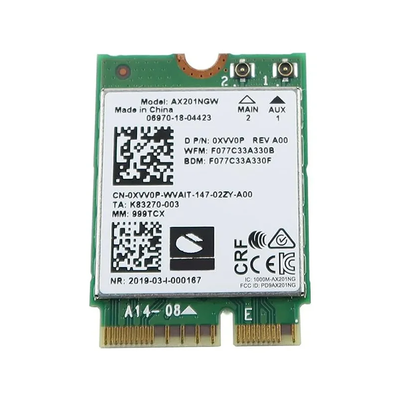 WiFi Card XVV0P 0XVV0P CN-0XVV0P Compatible Spare Part For Intel Wi-Fi 6 AX201 AX201NGW M.2 2230 CNVio2 802.11ax WLAN 2.4Gbps