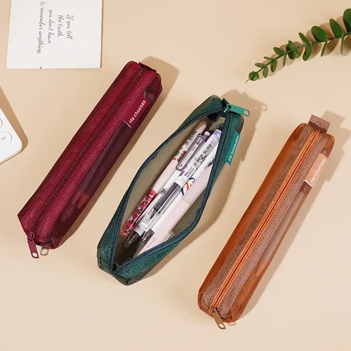 Imagen 1 del producto Estuche de lápices transparente de malla Simple, bolsa de almacenamiento para bolígrafos, bolsa con cremallera, Mini papelería portátil, suministros escolares y de oficina, 1 Uds.