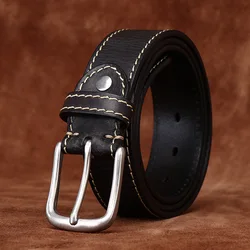 3.8CM Pure Cowhide High Quality Genuine Leather Belts for Men Strap Male Vintage Casual Stainless Steel Buckle Jeans Cowboy