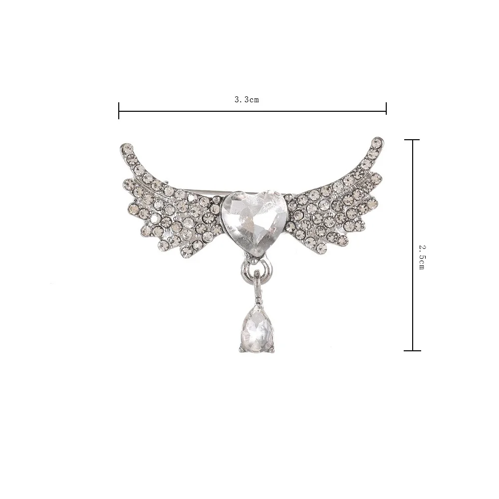 لامعة كريستال أجنحة الملاك دبابيس حجر الراين القلب التلبيب دبوس معطف سترة فستان اكسسوارات للزوجة أمي صديق مجوهرات هدايا