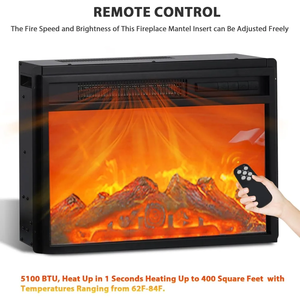 Electric Fireplace TV Stand for 65-Inch TVs, Entertainment Center with Storage, 23-Inch Heater Insert, Remote Control Included