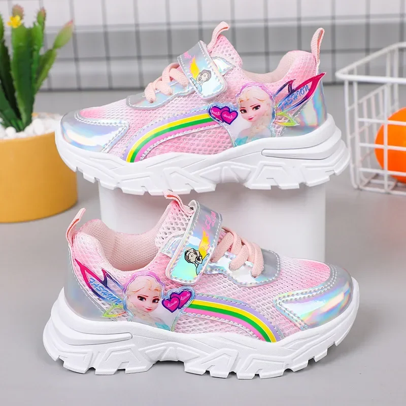 Scarpe Casual per bambini Disney scarpe da ginnastica traspiranti in rete con suola morbida per ragazze scarpe da principessa Elsa congelate scarpe