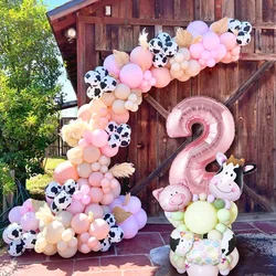 1set Carton Farm Animal Balloon Tower 32inch Pink Foil Number Balloon for Girl's Farmland Birthday Party Decoration Supplies