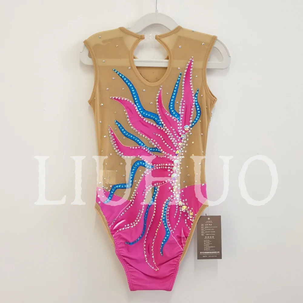 Synchronized Swimming Suit With Rhinestones Swimsuit Girls Competition Suit Pink BD1531 - view 2