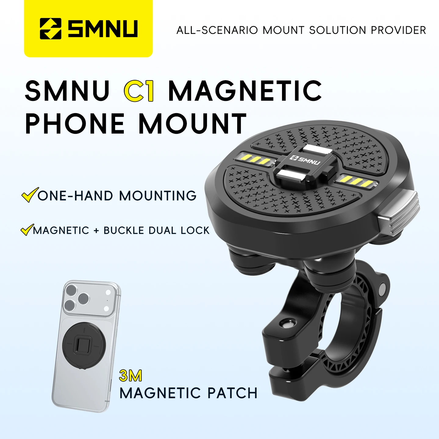 SMNU Motorcycle C1 Magnetic Phone Mount 360℃ Rotation for Electric Motorcycle Phone Holder Quick Release Auto Buckle Dual Lock