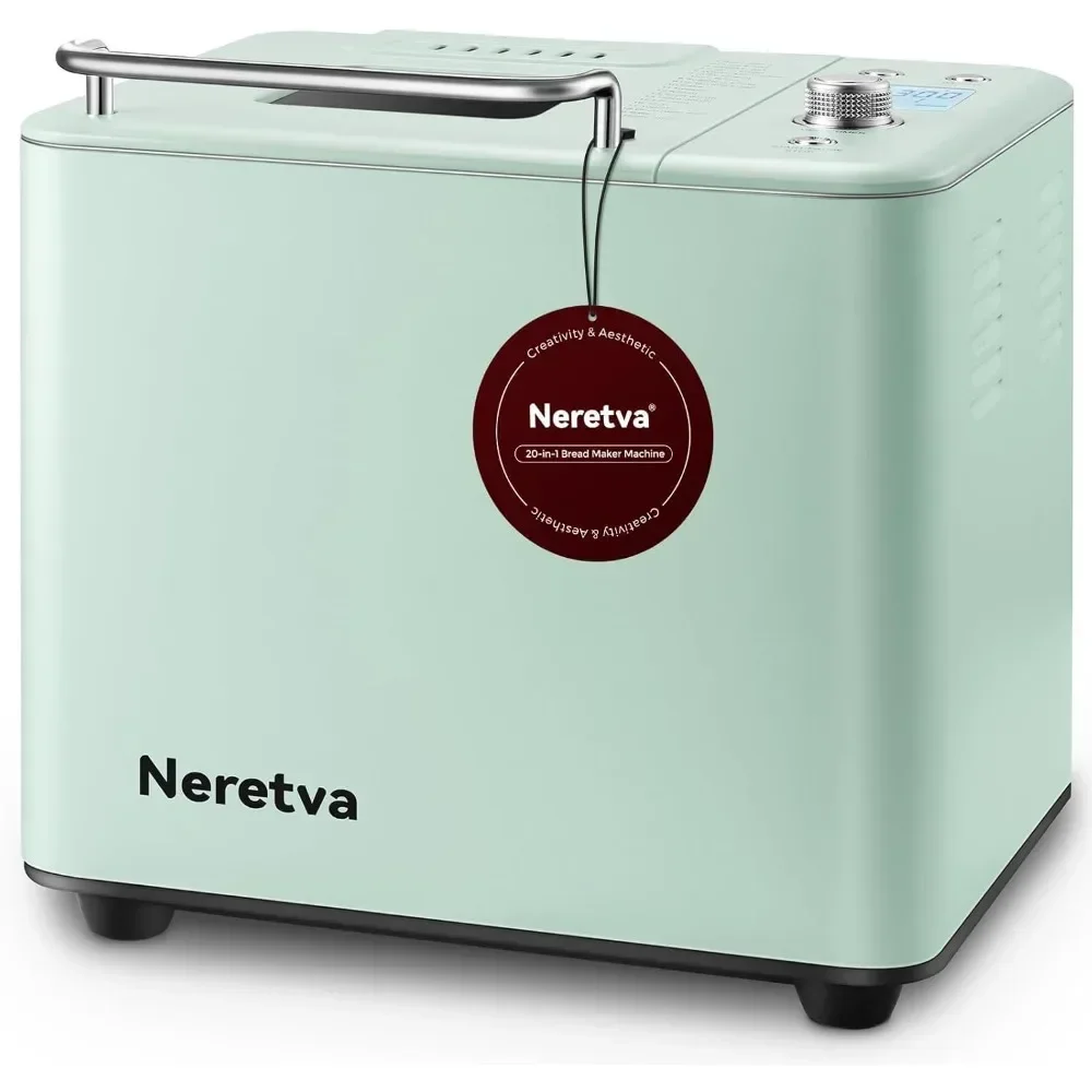 Neretva Bread Maker, 20-in-1 2LB Bread Machine Dual Heater & Nonstick Ceramic Pan Bread Makers Machine All Metal Compact for Glu