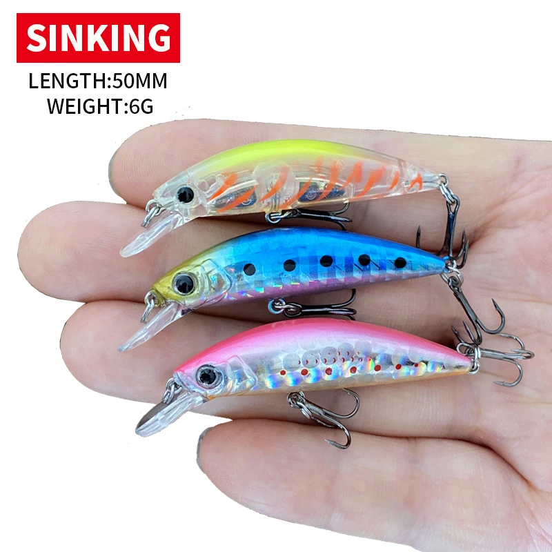 50mm 6g Sinking Mini Minnow Lure Casting Wobbler Carp Fishing Trout Bass Pike Fish Lure Pesca Artificial Bait 9154