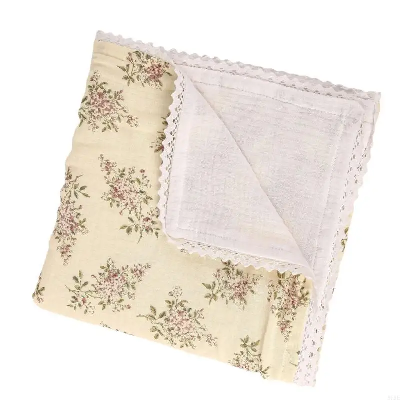 

95AE Lace Trimmed Blanket Elegant Lace Border Baby Throw 4 Layer Baby Blanket Present