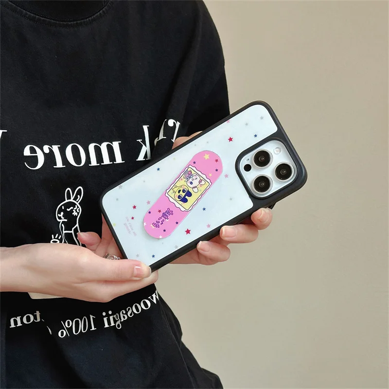 Cute Little Star Phone Case For iPhone 16 Pro 15 Pro Max Cover with Sticking Plaster Stand Hard Cases For 14 Pro 16Pro Max Funda