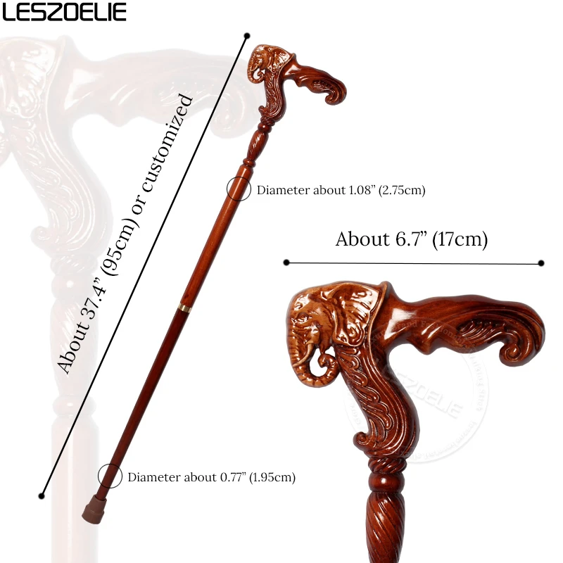 Bâton de Marche en Bois de Hêtre Allemand avec Poignée en Forme d'Éléphant, Canne Amovible de Luxe pour Homme et Femme, 95cm