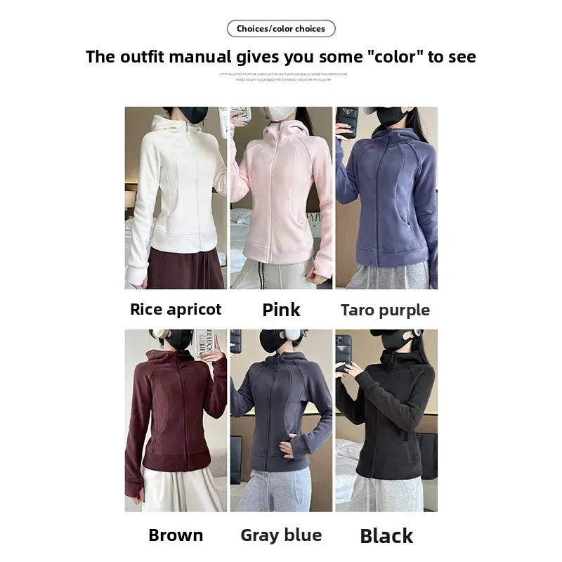 لولو المرأة هوديي البلوز صوف مبطن زمم ملابس لليوجا سليم صالح الخريف الشتاء عارضة أزياء نصف الياقة العالية كم كامل #1