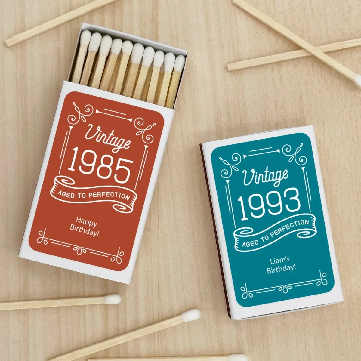 

Birthday Party Favor Matches, Aged to Perfection Birthday Favors, Personalized Matchboxes, Milestone Birthday Celebration -Set o