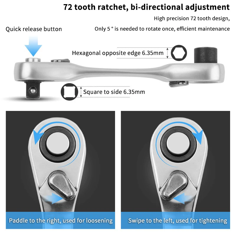 

Compact Double-End 1/4 Ratchet Wrench & Ouick Socket Screwdriver, 2-in-1 Hand Repair Tool Kit with Hex Torque Spanners