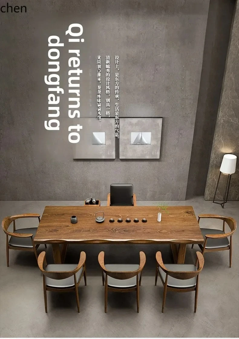 

HYS New Chinese Style Solid Table Five Chairs Modern Simple Kung Fu Tea Table Office Natural Wood Tea Brewing Table