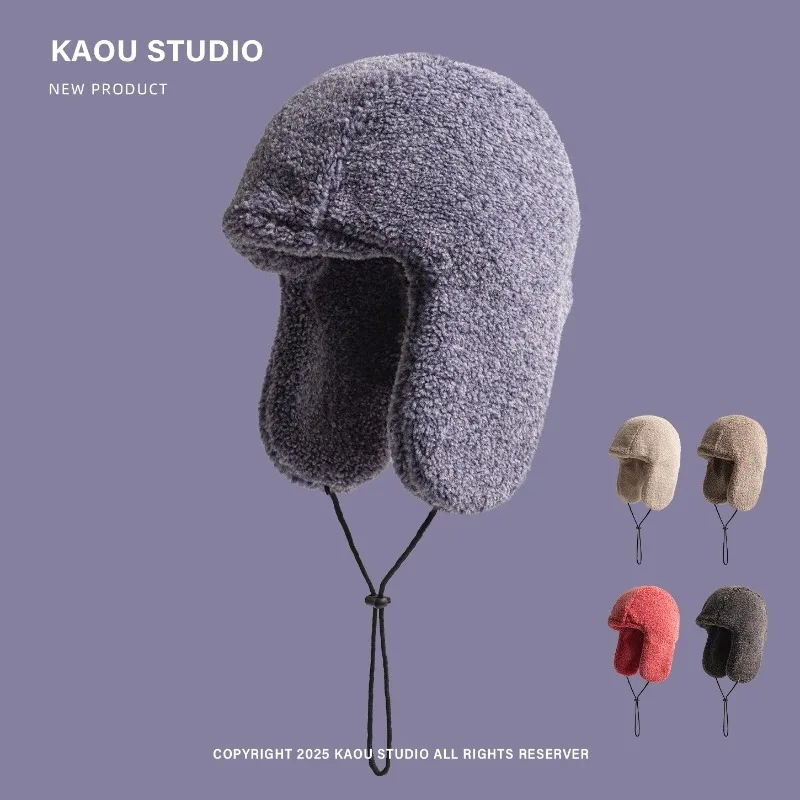 

Новые утолщенные плюшевые шапки-бомберы на шнурке для мужчин и женщин, зимняя уличная теплая защита ушей, универсальная русская шапка